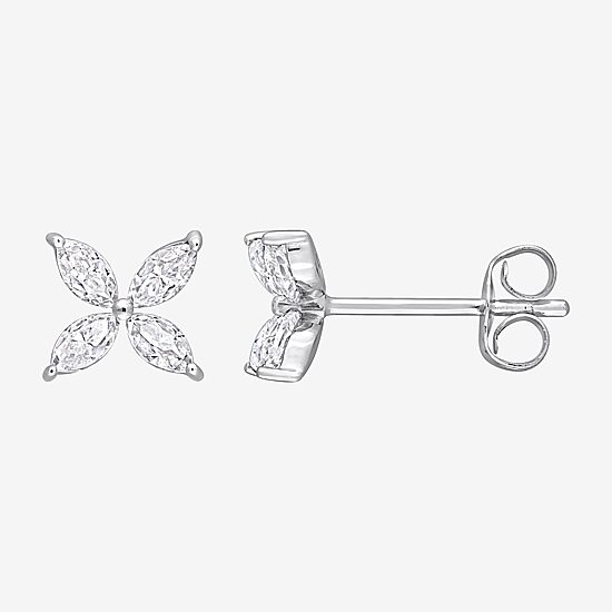 Lab Created White Moissanite 10K Gold 6.8mm Flower Stud Earrings