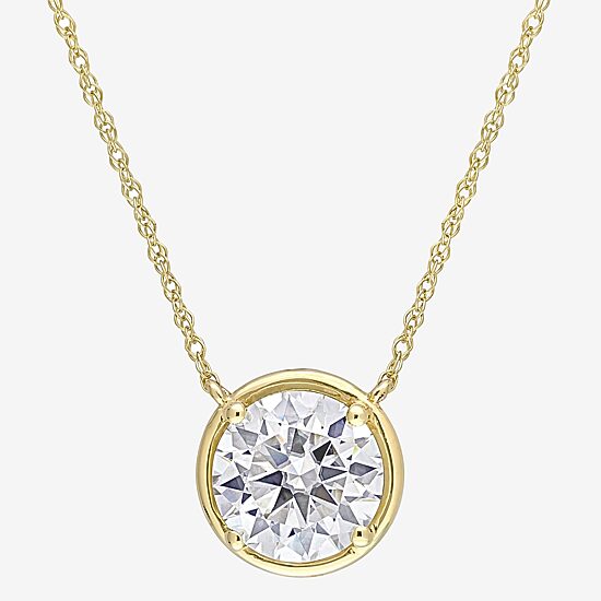Womens Lab Created White Moissanite 10K Gold Round 17 Inch Pendant Necklace