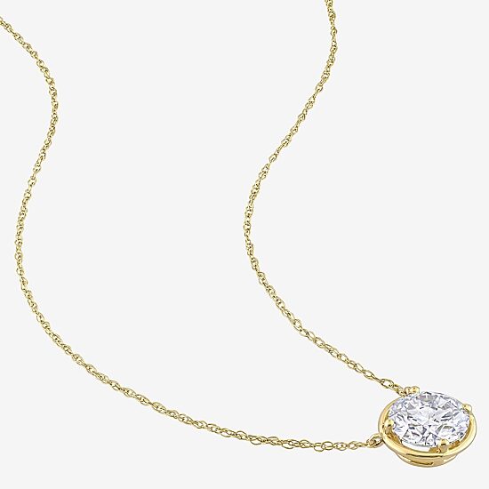 Womens Lab Created White Moissanite 10K Gold Round 17 Inch Pendant Necklace