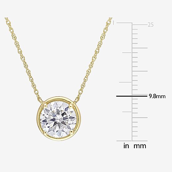 Womens Lab Created White Moissanite 10K Gold Round 17 Inch Pendant Necklace