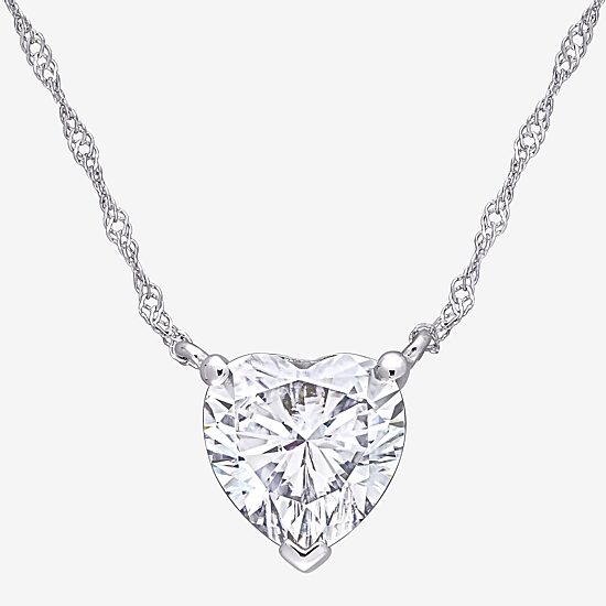Womens Lab Created White Moissanite 10K Gold Heart 17 Inch Pendant Necklace