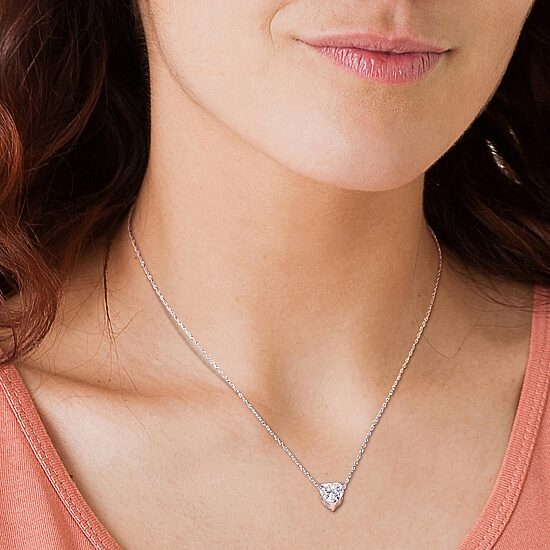 Womens Lab Created White Moissanite 10K Gold Heart 17 Inch Pendant Necklace