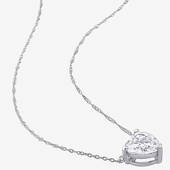 Womens Lab Created White Moissanite 10K Gold Heart 17 Inch Pendant Necklace