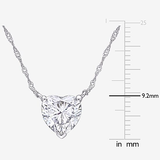 Womens Lab Created White Moissanite 10K Gold Heart 17 Inch Pendant Necklace