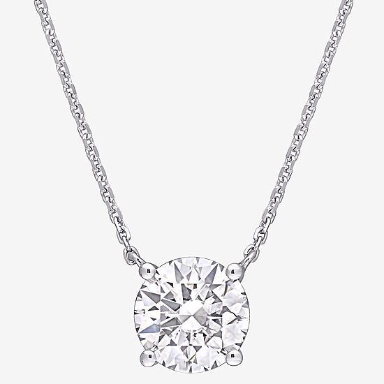 Womens Lab Created White Moissanite 14K Gold Round 18 Inch Pendant Necklace
