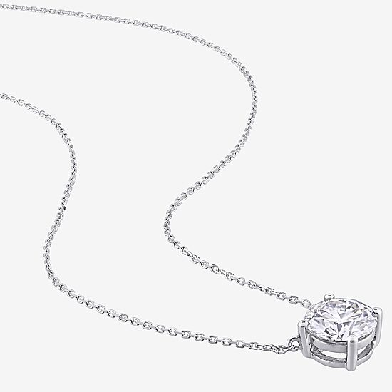 Womens Lab Created White Moissanite 14K Gold Round 18 Inch Pendant Necklace