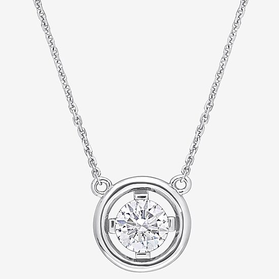 Womens Lab Created White Moissanite 14K Gold Round 17 Inch Pendant Necklace
