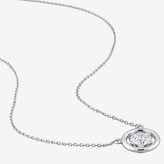 Womens Lab Created White Moissanite 14K Gold Round 17 Inch Pendant Necklace
