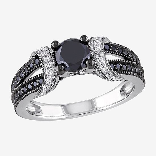 Midnight Black Womens 1 CT. T.W. Natural Black Diamond Sterling Silver Cocktail Ring