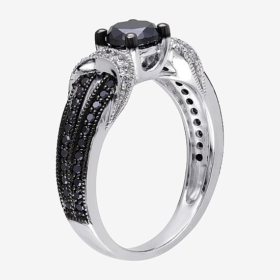 Midnight Black Womens 1 CT. T.W. Natural Black Diamond Sterling Silver Cocktail Ring