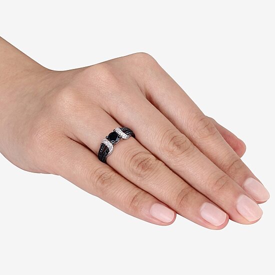 Midnight Black Womens 1 CT. T.W. Natural Black Diamond Sterling Silver Cocktail Ring