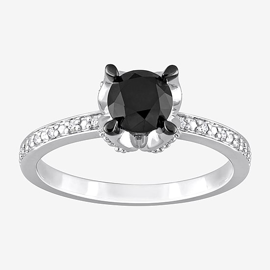 Midnight Black Womens 1 CT. T.W. Natural Black Diamond 14K Gold Round Engagement Ring