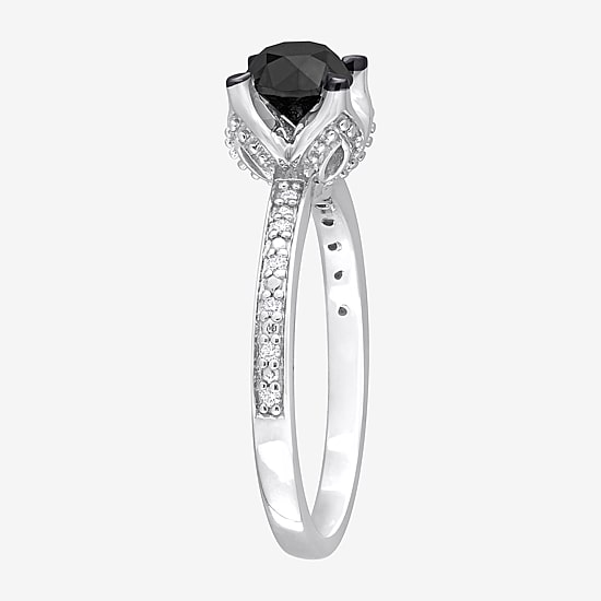 Midnight Black Womens 1 CT. T.W. Natural Black Diamond 14K Gold Round Engagement Ring