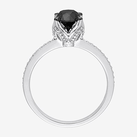 Midnight Black Womens 1 CT. T.W. Natural Black Diamond 14K Gold Round Engagement Ring