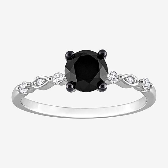 Womens 1 1/10 CT. T.W.  Natural Black Diamond 10K Gold Round Engagement Ring