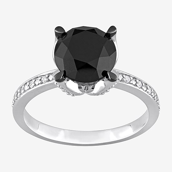 Womens 3 CT. T.W. Natural Black Diamond 14K Gold Round Engagement Ring