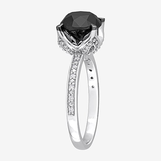 Womens 3 CT. T.W. Natural Black Diamond 14K Gold Round Engagement Ring