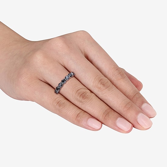 Midnight Black 7-Stone Womens 1 3/4 CT. T.W. Natural Black Diamond 10K Gold Anniversary Wedding Band