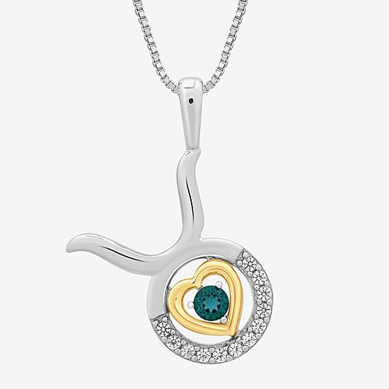 Womens Gemstone Zodiac Pendant Necklace in Sterling Silver and 10K Gold
