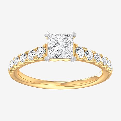 (G-H / Si1-Si2) Womens 1 3/8 CT. T.W. Lab Grown White Diamond 14K Gold Side Stone Engagement Ring, 5, Yellow