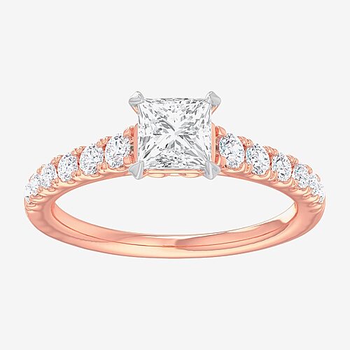(G-H / Si1-Si2) Womens 1 3/8 CT. T.W. Lab Grown White Diamond 14K Gold Side Stone Engagement Ring, 9, Rose