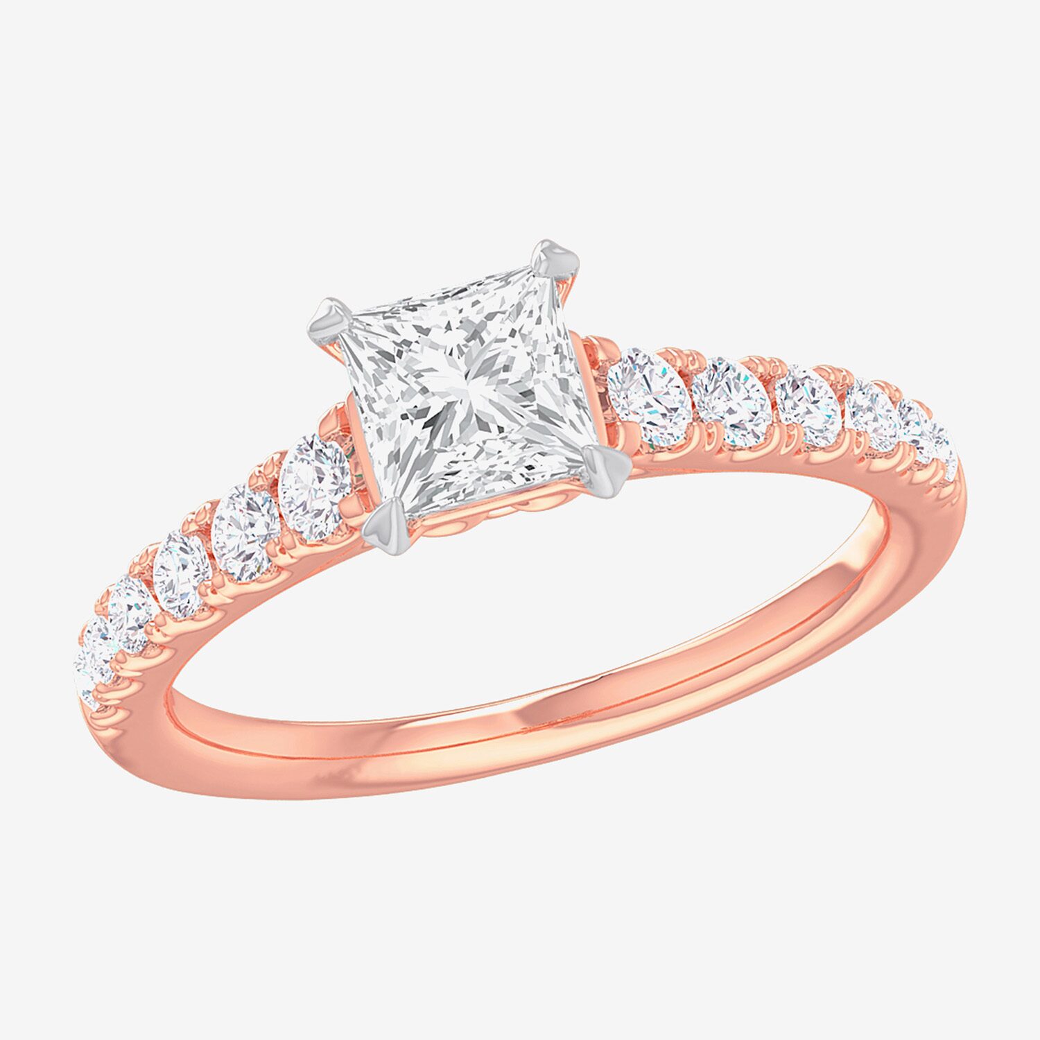 G-H / Si1-Si2) Womens 1 / CT. T.W. Lab Grown White Diamond 14K Gold Side Stone Engagement Ring