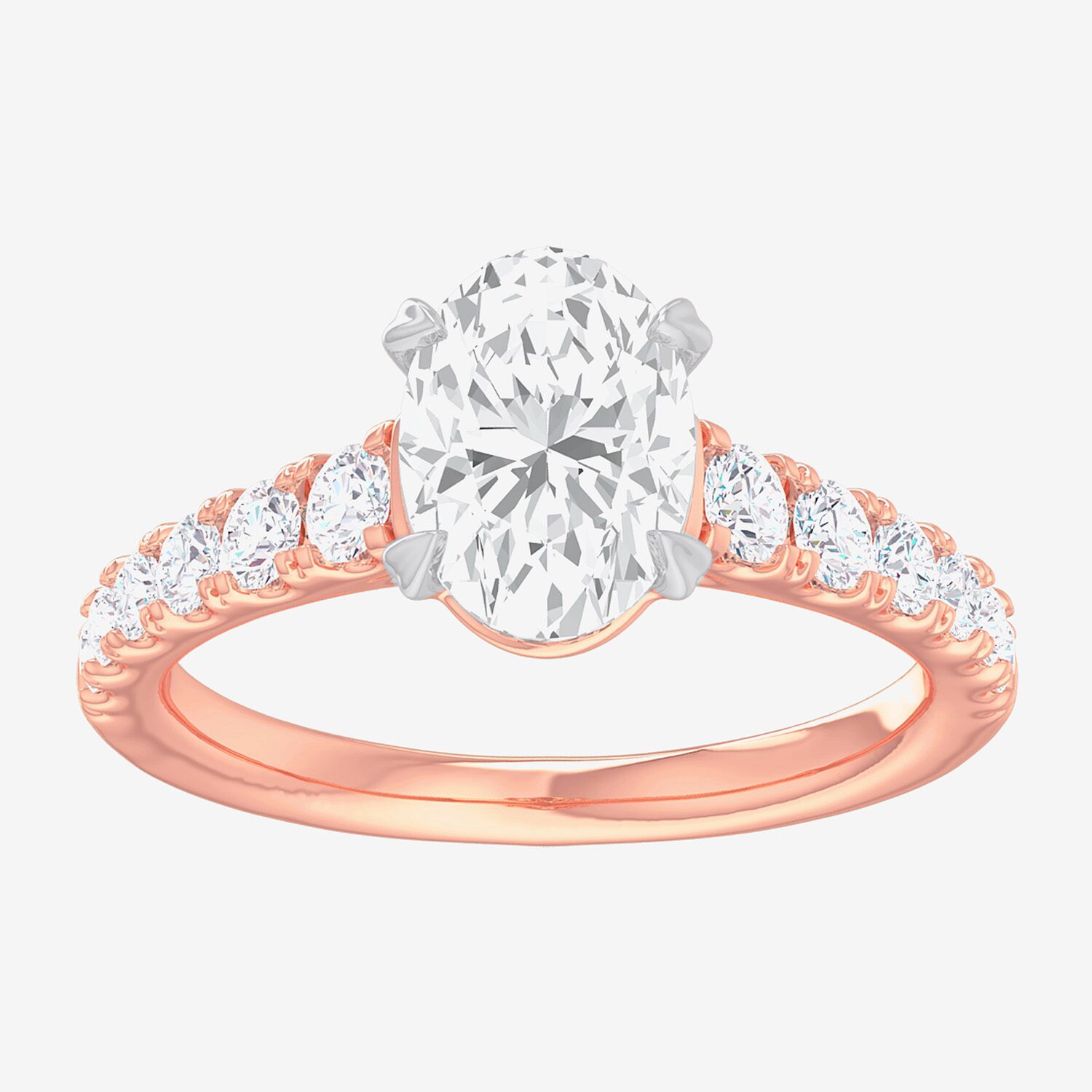 G-H / Si1-Si2) Womens 2 1/2 CT. T.W. Lab Grown White Diamond 14K Gold Oval Side Stone Engagement Ring