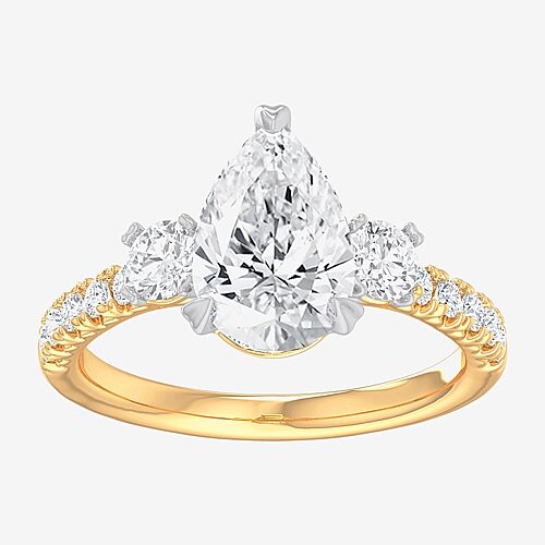 (G-H / Si1-Si2) Womens 2 1/2 CT. T.W. Lab Grown White Diamond 14K Gold Pear Side Stone 3-Stone Engagement Ring, 9, Yellow