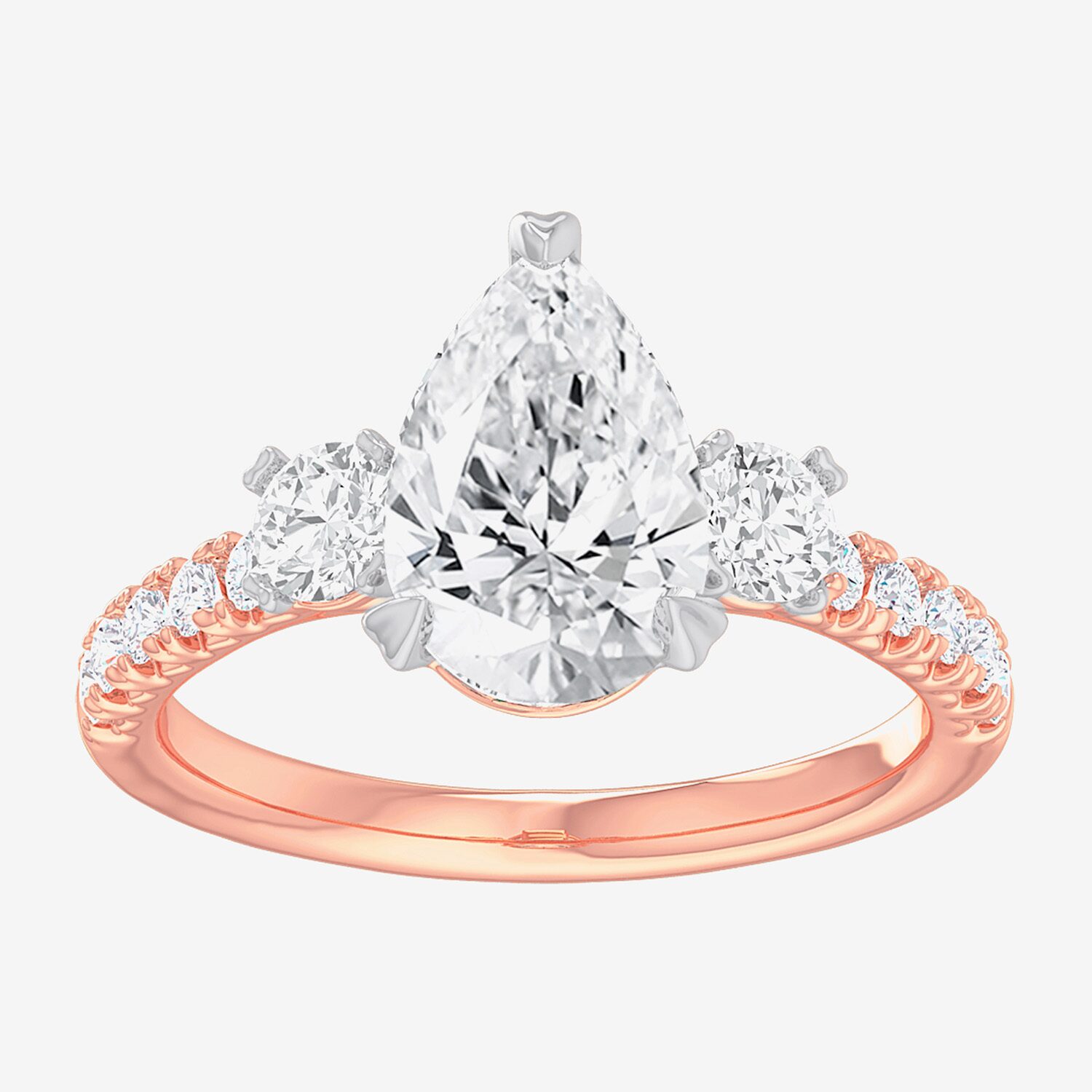 (G-H / Si1-Si2) Womens 2 1/2 CT. T.W. Lab Grown White Diamond 14K Gold Pear Side Stone 3-Stone Engagement Ring