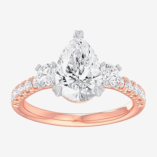 (G-H / Si1-Si2) Womens 2 1/2 CT. T.W. Lab Grown White Diamond 14K Gold Pear Side Stone 3-Stone Engagement Ring, 8, Rose