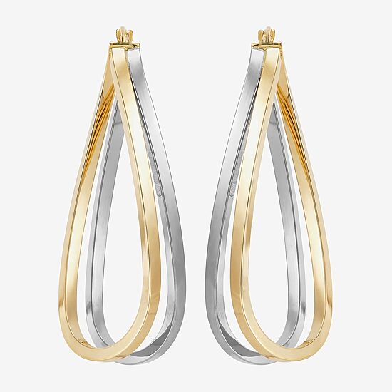 Made in Italy Womens 14K Two Tone Gold 40mm Round Hoop Earrings