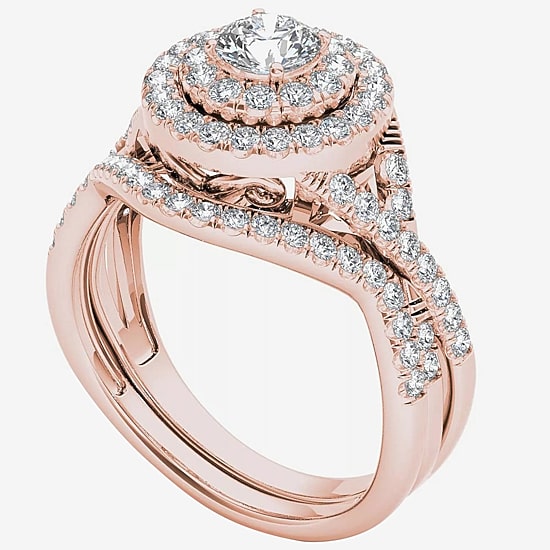 Womens 3/4 CT. T.W. Natural White Diamond 10K Gold Round Side Stone Halo Bridal Set