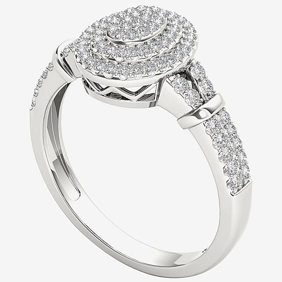 Womens 1/4 CT. T.W. Natural White Diamond 10K Gold Oval Side Stone Halo Engagement Ring