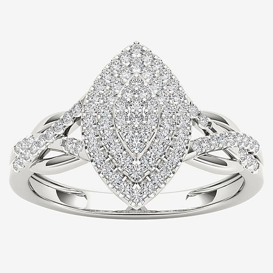 Womens 1/4 CT. T.W. Natural White Diamond 10K Gold Marquise Crossover Halo Engagement Ring