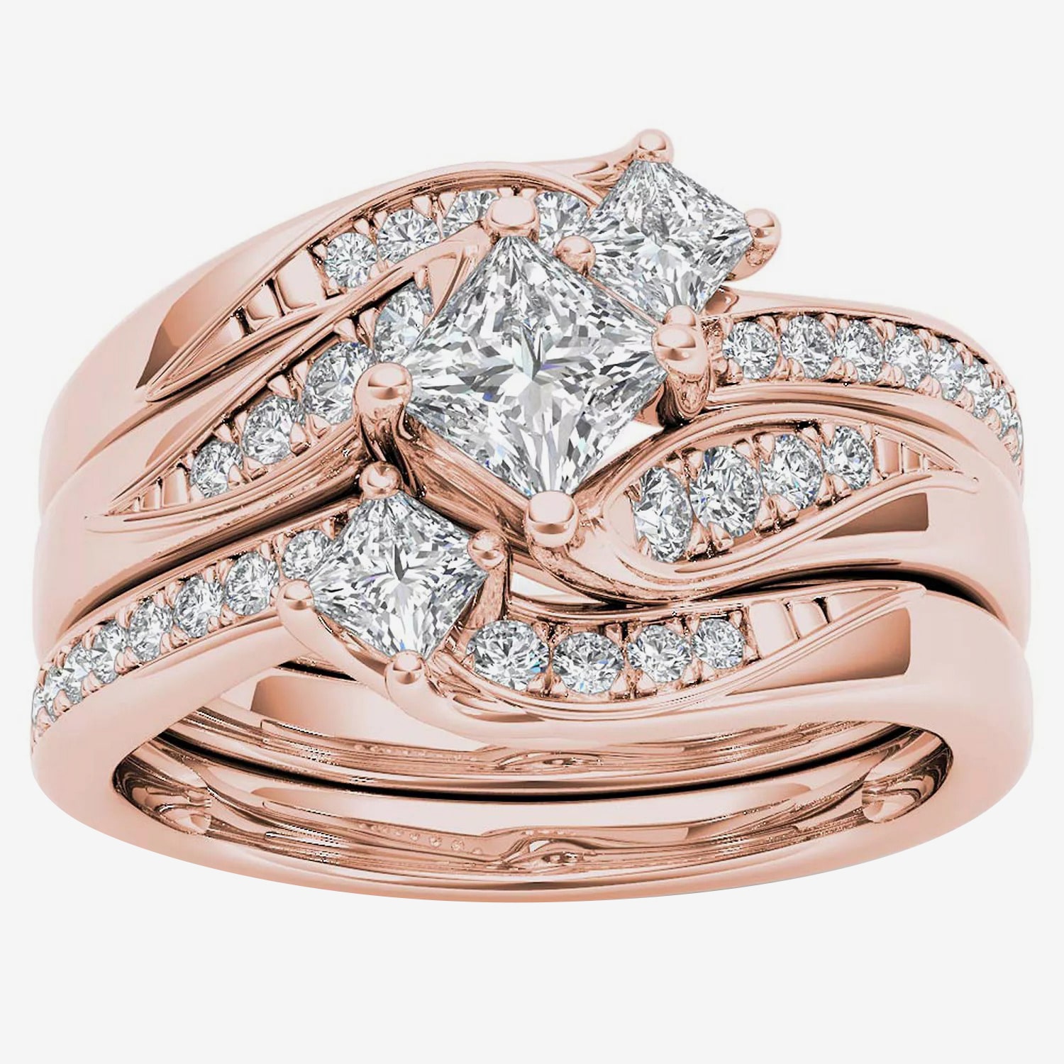 Love Lives Forever Womens 1 CT. T.W. Natural White Diamond 14K Gold 3-Stone Bypass  Bridal Set
