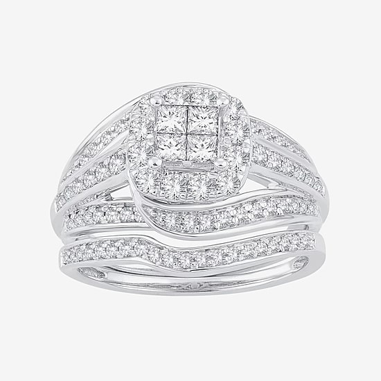Womens 1 CT. T.W. Natural White Diamond 10K Gold Cushion Bridal Set