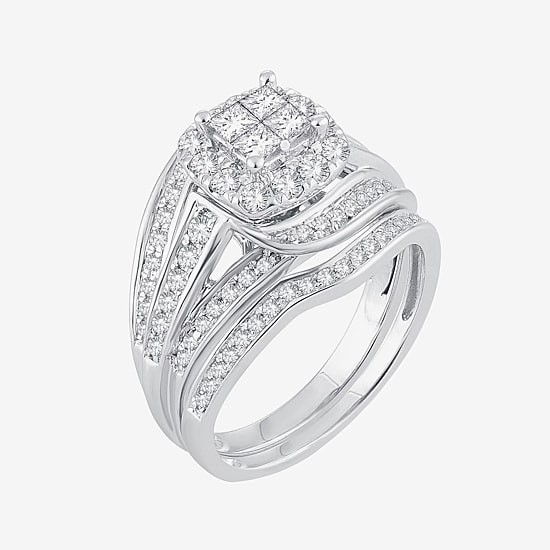 Womens 1 CT. T.W. Natural White Diamond 10K Gold Cushion Bridal Set