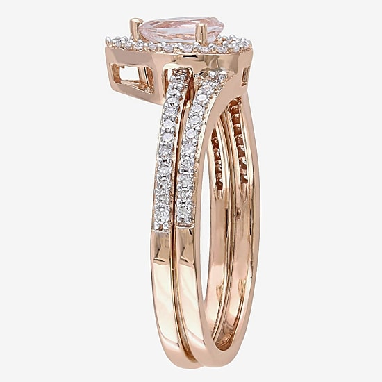 Modern Bride Gemstone Womens 3/4 CT. T.W. Genuine Pink Morganite 10K Gold Pear Side Stone Halo Bridal Set