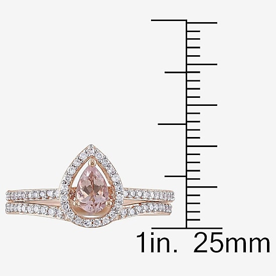 Modern Bride Gemstone Womens 3/4 CT. T.W. Genuine Pink Morganite 10K Gold Pear Side Stone Halo Bridal Set