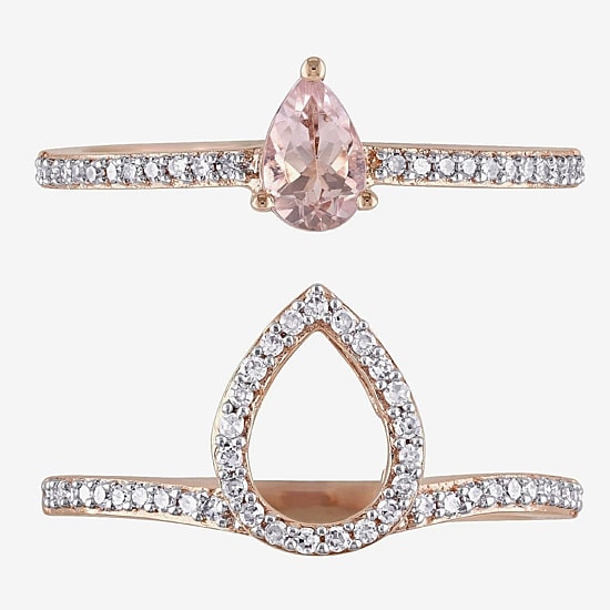 Modern Bride Gemstone Womens 3/4 CT. T.W. Genuine Pink Morganite 10K Gold Pear Side Stone Halo Bridal Set