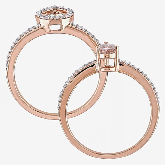 Modern Bride Gemstone Womens 3/4 CT. T.W. Genuine Pink Morganite 10K Gold Pear Side Stone Halo Bridal Set