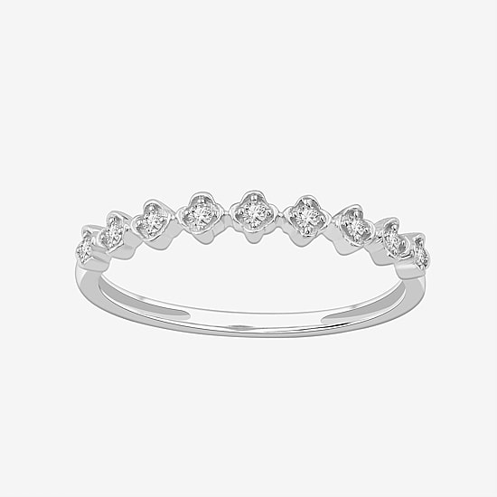 Stackable Ring (H-I / Si1-Si2) Diamond Accent Lab Grown White Diamond 10K  Gold Square Wedding Band