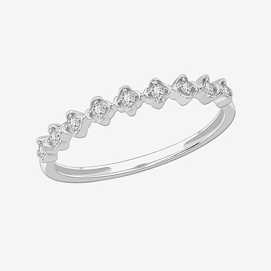 Stackable Ring (H-I / Si1-Si2) Diamond Accent Lab Grown White Diamond 10K  Gold Square Wedding Band