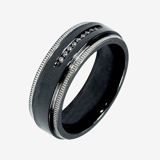 Mens 1/10 C.T. TW. Natural Diamond Black Titanium Wedding Band