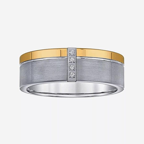 Mens 8MM Diamond Accent Natural White Diamond Tungsten Wedding Band