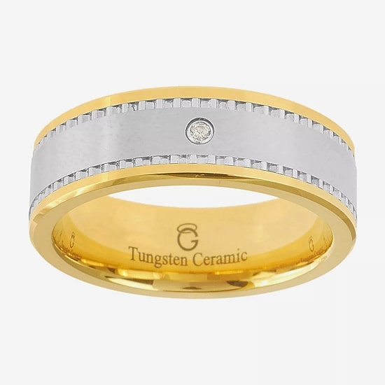  Ceramic & Tungsten Ring with Diamond Accent