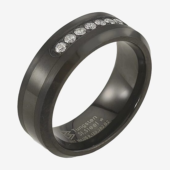 Mens 8MM 1/5 CT. Natural White Diamond Tungsten Wedding Band
