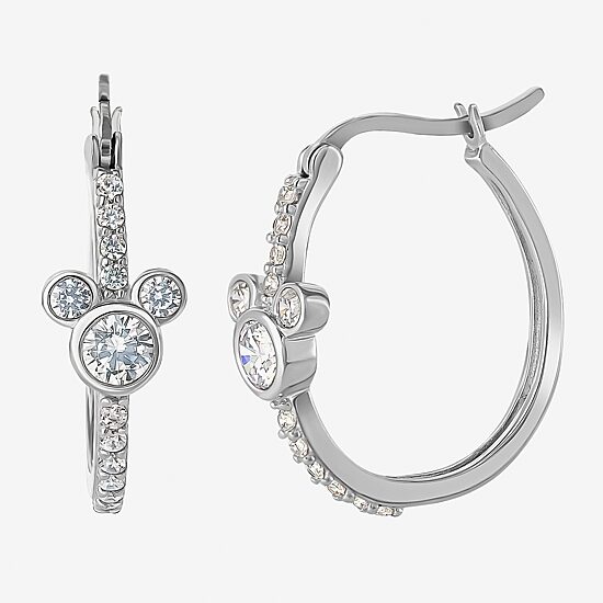 Disney Girls Lab Created Cubic Zirconia Sterling Silver 22.4mm Mickey Mouse Hoop Earrings
