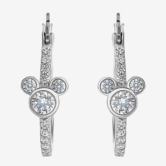 Disney Girls Lab Created Cubic Zirconia Sterling Silver 22.4mm Mickey Mouse Hoop Earrings