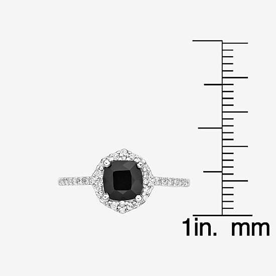 Womens Genuine Black Onyx Sterling Silver Halo Cocktail Ring